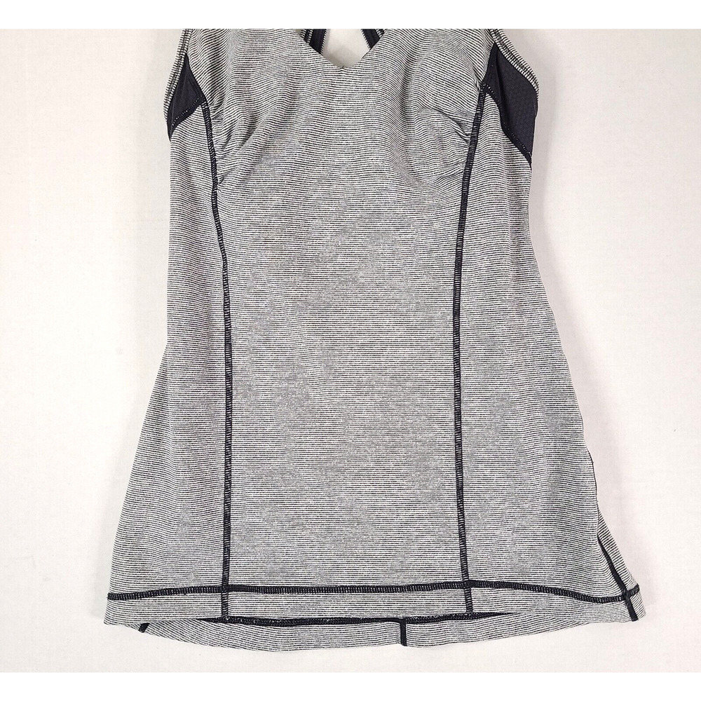 Lululemon Tank Top 4 Racerback Keyhole Stripe Built In Bra Active Black White - Picture 4 of 13